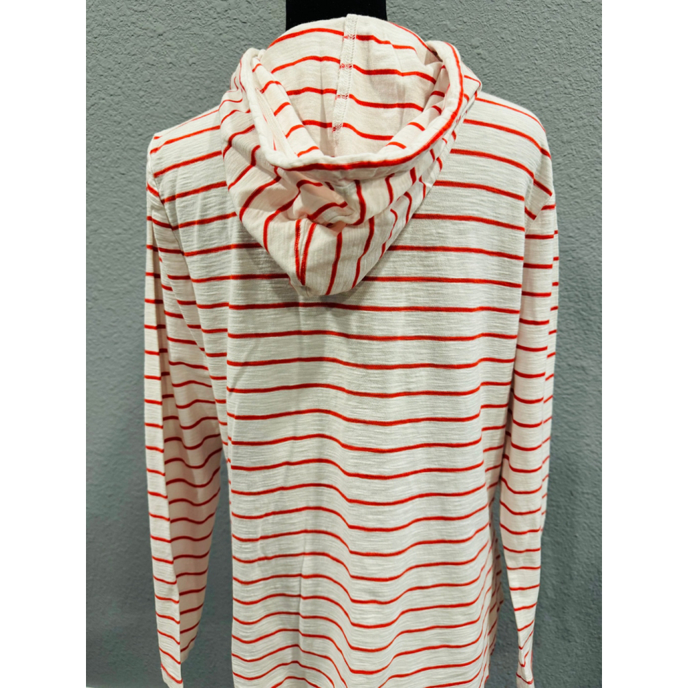 Tommy Hilfiger White & Red Striped Hoodie Top with Half-Zip - Size Large - Picture 13 of 16